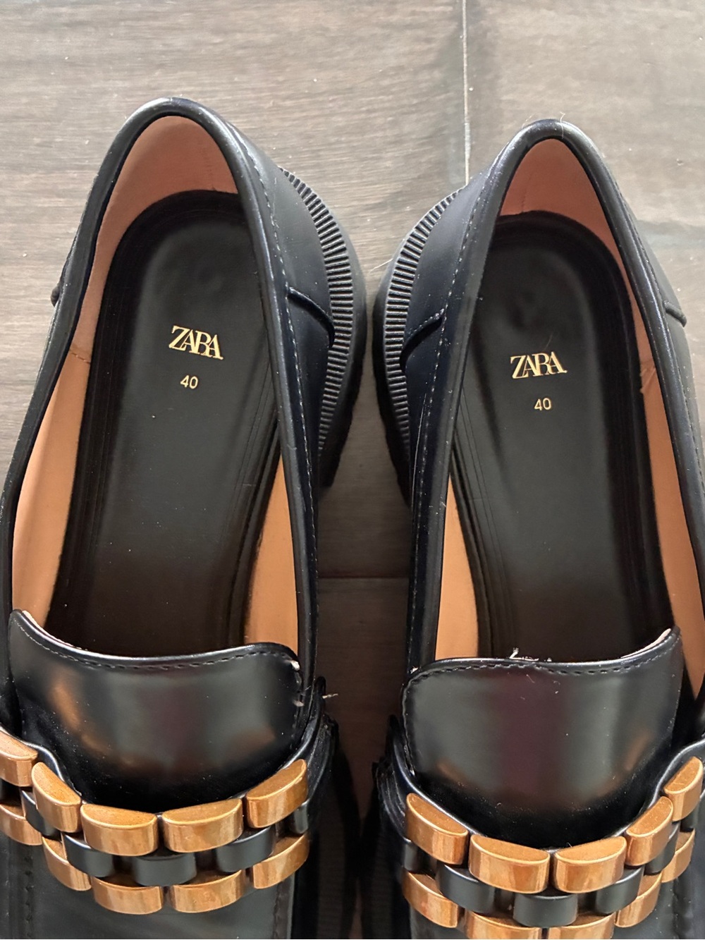 Zara Black and Gold Embellished Chunky Lug Sole Loafers - Size EU 40 (US Size 9) - Picture 8 of 11